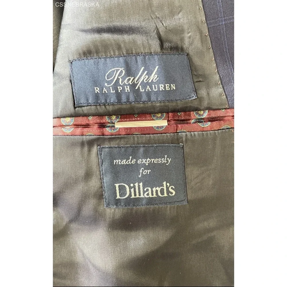Ralph Lauren Blue Men's 100% Wool Plaid Windowpane Suit Jacket‎ - Size 54R